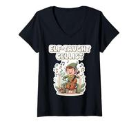 Femme Violoncelliste de Noël avec Lutin T-Shirt avec Col en V