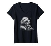 Femme Violoniste maltais jouant du violon amoureux des chiens T-Shirt avec Col en V