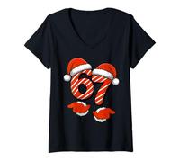 Femme Viral 67 Christmas Six Seven with Santa Hand Funny 67 Humour T-Shirt avec Col en V