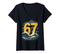 Femme Viral Six Seven Meme Surfer 67 Numéro Internet Tendance 6 7 T-Shirt avec Col en V