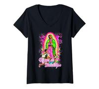 Femme Virgen María de Guadalupe Patrona de Los Mexicanos Tonantzin T-Shirt avec Col en V