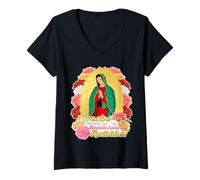 Femme Virgen Morena Santa Madre de Dios Madre y Patrona Nuestra T-Shirt avec Col en V