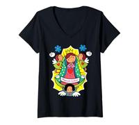 Femme Virgencita Milagrosa Tee Catholic Faith Religious Devotion T-Shirt avec Col en V
