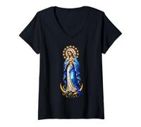 Femme Virgin Mary Immaculée Conception Gothique Mosaïque Icône Art T-Shirt avec Col en V
