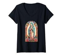 Femme Virgin Mary of Guadalupe Religious Graphic Women Catholic T-Shirt avec Col en V