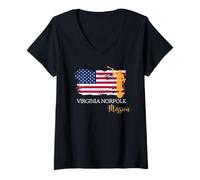 Femme Virginia Norfolk Mission Angel Moroni Drapeau USA Faith T-Shirt avec Col en V