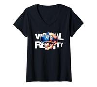 Femme Virtual Reality Skull VR Gamer Futuristic Art T-Shirt avec Col en V