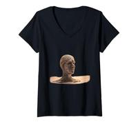 Femme Visage Abstrait Lignes Fluides Sculpture Moderne Art Spirituel T-Shirt avec Col en V
