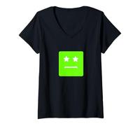 Femme Visage Bloc Vert aux Yeux étoilés T-Shirt avec Col en V