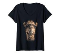 Femme Visage de Chameau Désert Faune Nature Chameau T-Shirt avec Col en V