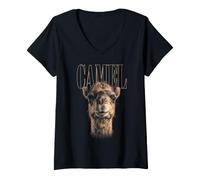 Femme Visage de Chameau Désert Faune Nature Chameau T-Shirt avec Col en V
