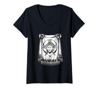 Femme Visage de Jésus-Christ Veronica Tissu Sainte Foi Orthodoxe T-Shirt avec Col en V