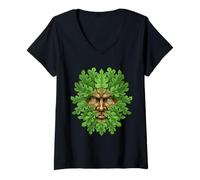 Femme Visage de la forêt Antique païenne Nature Esprit Celtique Cadeau Folk T-Shirt avec Col en V