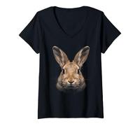 Femme Visage de Lapin géant flamand Forêt Faune Nature Lapin T-Shirt avec Col en V