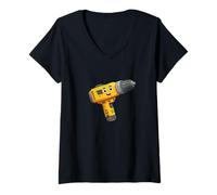 Femme Visage de perceuse électrique Amusant pour Les Amateurs de brouillon et de bricoleurs T-Shirt avec Col en V