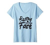 Femme Visage de sorcière au Repos - Halloween Amusant T-Shirt avec Col en V
