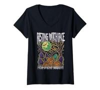 Femme Visage de sorcière au Repos pour résident Permanent Happy Halloween Effrayant T-Shirt avec Col en V