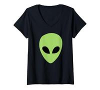 Femme Visage Extraterrestre Extraterrestre Vert Extraterrestre d'Alien Face OVNI T-Shirt avec Col en V