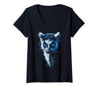 Femme Visage lémurien à Queue année, Dessin, Texte, imprimé Animal T-Shirt avec Col en V