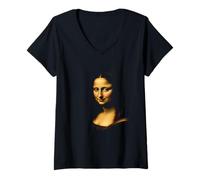 Femme Visage Mona Lisa Art Classique de la Renaissance T-Shirt avec Col en V