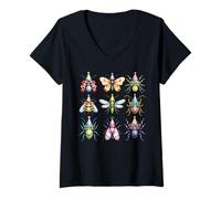 Femme Visages d'insectes Amusants avec Lunettes et Chapeaux pour fête d'anniversaire T-Shirt avec Col en V