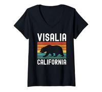 Femme Visalia California Bear Retro, Vallée de San Joaquin, Fresno, Californie T-Shirt avec Col en V