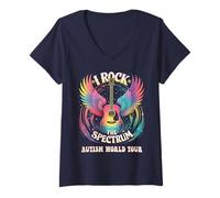 Femme Visite mondiale de SPED Autism I ROCK THE SPECTRUM | Teacher Stimming T-Shirt avec Col en V