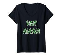 Femme Visitez l'Alaska AK T-Shirt avec Col en V