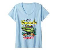 Femme Visitez Venezuela We Live from Tourists Crocodile Funny Joke T-Shirt avec Col en V
