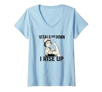 Femme Vitals Are Down, I Rise Up. Citation rétro infirmière T-Shirt avec Col en V