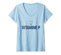 Femme Vitamine P Humour Pastis Drôle Apéro Soleil et Détente T-Shirt avec Col en V