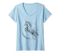 Femme Vitesse déchaînée Wild Horse Freedom Puissance de Mouvement Rapide T-Shirt avec Col en V