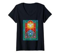 Femme Vitrail Colombe de Pâques Saint-Esprit Religieux chrétien T-Shirt avec Col en V