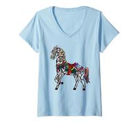 Femme Vitrail élégant Merry Go Round Horse T-Shirt avec Col en V
