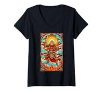 Femme Vitrail mythologie Chinoise Wukong taoïsme T-Shirt avec Col en V