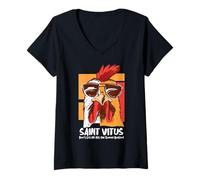 Femme Vitus Catholique Saint surdormant Snooze Funny Cool Coq T-Shirt avec Col en V