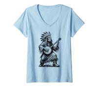 Femme Viva Appalachia Native American Banjo Player Retro T-Shirt avec Col en V