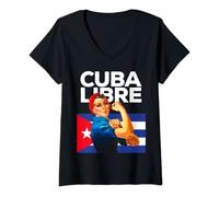 Femme Viva Cuba Libre Cubanita Liberté de la femme cubaine T-Shirt avec Col en V
