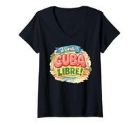 Femme Viva Cuba Libre Design Rétro Typographie Cubaine Vintage T-Shirt avec Col en V