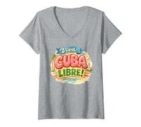 Femme Viva Cuba Libre Design Rétro Typographie Cubaine Vintage T-Shirt avec Col en V