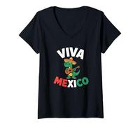 Femme Viva Mexico Guitare Dinosaure T-Shirt avec Col en V