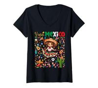 Femme Viva Mexico Mexican Independence Day Garçons Filles Enfants T-Shirt avec Col en V