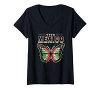 Femme Viva Mexico Mexican Independence Day Papillon, cadeaux graphiques T-Shirt avec Col en V