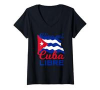 Femme Viva Mi Cuba Libre Drapeau Cubain Patriot T-Shirt avec Col en V
