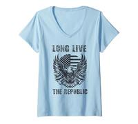 Femme Vive la République Drapeau US T-Shirt avec Col en V