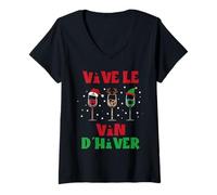 Femme Vive le vin d'hiver humour noël homme beauf amateur vin T-Shirt avec Col en V