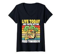 Femme Vivez Aujourd'hui comme si Vous Vous faisiez Frire Demain | Funny Chicken T-Shirt avec Col en V