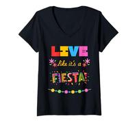 Femme Vivez comme si c'était Une Fiesta T-Shirt avec Col en V