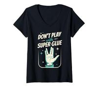 Femme Vivez Longtemps, ne jouez Pas avec la Super Colle, Prosper T-Shirt avec Col en V