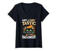 Femme Vivez Une Fantastique Horreur féline pour Halloween T-Shirt avec Col en V
